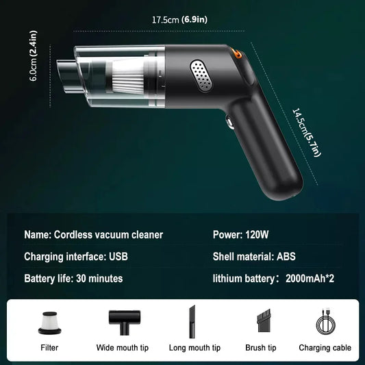 Mini aspirador de pó sem fio, Handheld Robot Dust Blower para carro, casa, cabelo de estimação, 15000PA High Power, 120W