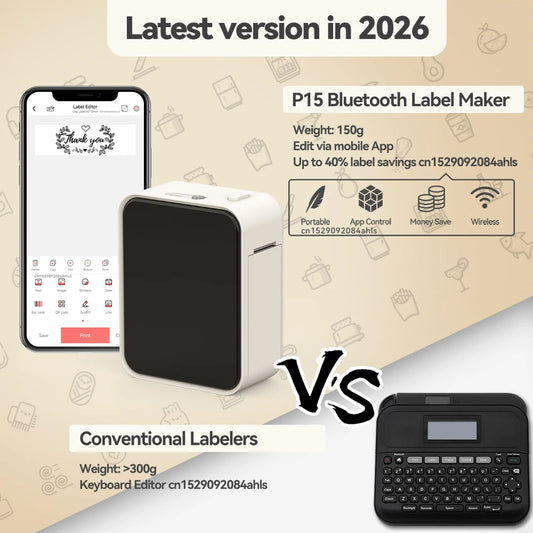 Impressora de Etiquetas Mini Marklife P15, Impressora Térmica P15, Impressora de Etiquetas Sem Fio Bluetooth, Máquina Sem Tinta ou 1PK de Etiquetas
