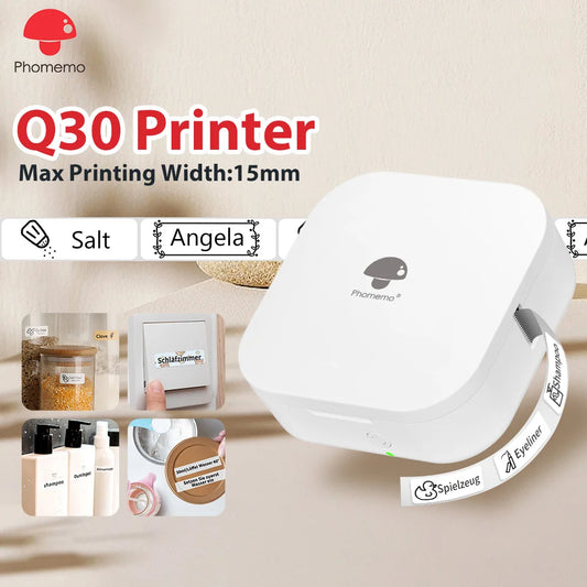 Phomemo Q30 Bluetooth thermal label printer, pocket sticker maker for date/DIY labels, wireless printer for iOS Android, multiple paper types