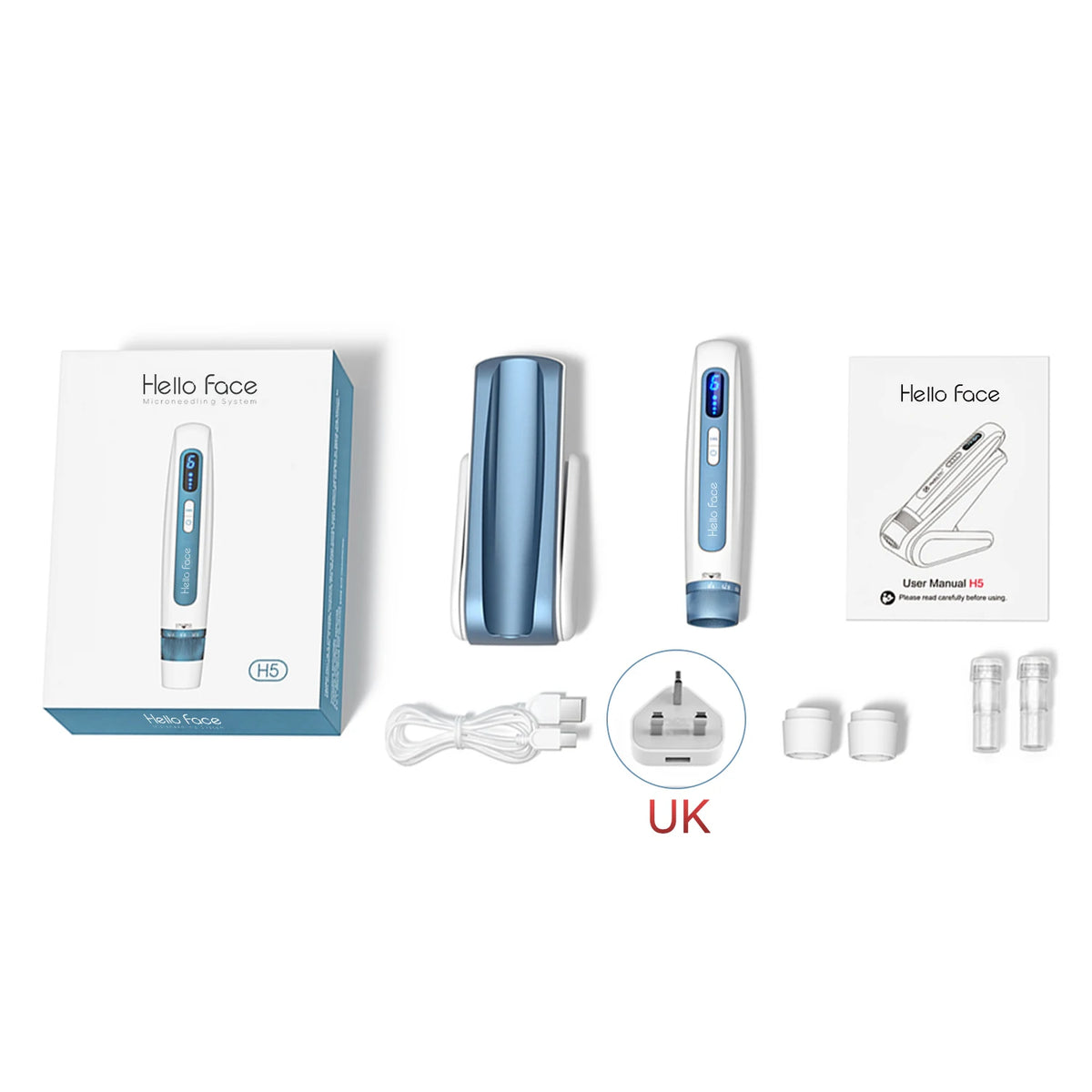 Caneta Derma Pen Original Profissional Hello Face H5 2 em 1 EMS com microagulhamento automático e comprimento de agulha de 0,25 mm