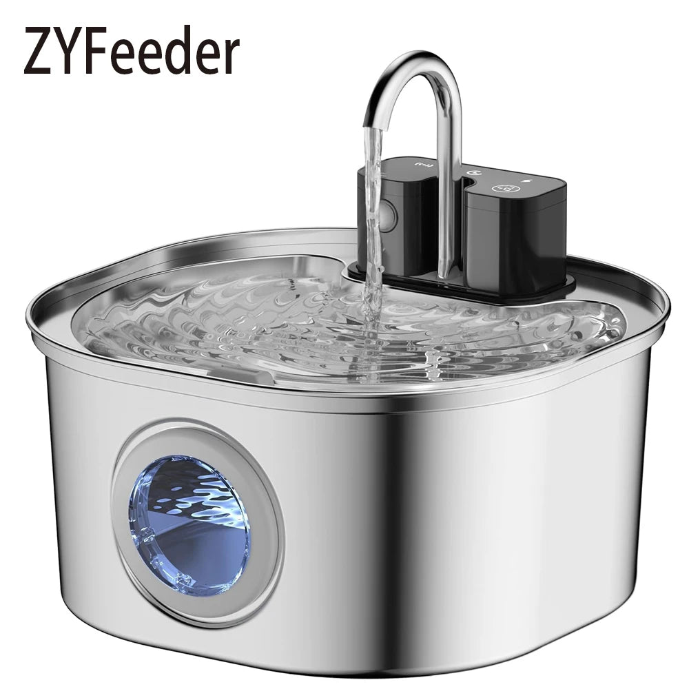 Bebedouro Automático Sem Fio de Aço Inoxidável 3.2L para Pets, Fonte de Água Inteligente para Gatos e Cães com Janela Visual