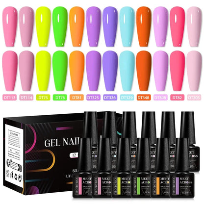 Conjunto de 12 Esmaltes em Gel HEMA TPO FREE, Cores Coloridas de Verão, Longa Duração, Semi-Permanente, Removível, Verniz em Gel UV, Suprimentos para Unhas DIY