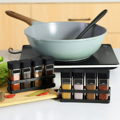 Conjunto organizador de especiarias 4 em 1 - Garrafas de cozinha empilháveis, tampas herméticas para assar sal e pimenta, frascos de economia de espaço de bancada