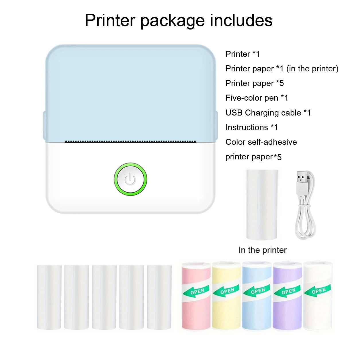 Mini impressora de adesivos, impressora térmica sem tinta de bolso inteligente bluetooth, impressora de recibos portátil para notas de diário de fotos