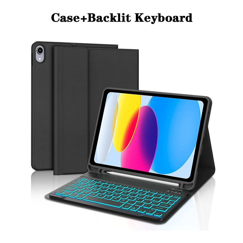 Capa de teclado para iPad (A16) 11a/10a geração, teclado sem fio removível, capa de teclado folio com suporte para lápis