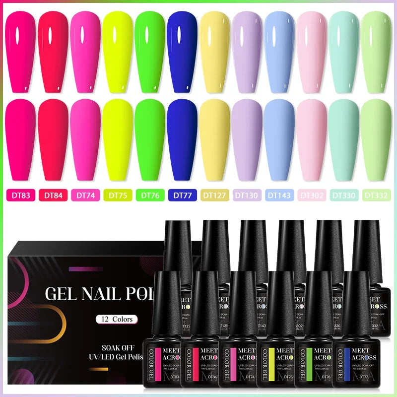 Conjunto de 12 Esmaltes em Gel HEMA TPO FREE, Cores Coloridas de Verão, Longa Duração, Semi-Permanente, Removível, Verniz em Gel UV, Suprimentos para Unhas DIY