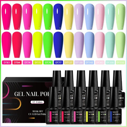 Conjunto de 12 Esmaltes em Gel HEMA TPO FREE, Cores Coloridas de Verão, Longa Duração, Semi-Permanente, Removível, Verniz em Gel UV, Suprimentos para Unhas DIY