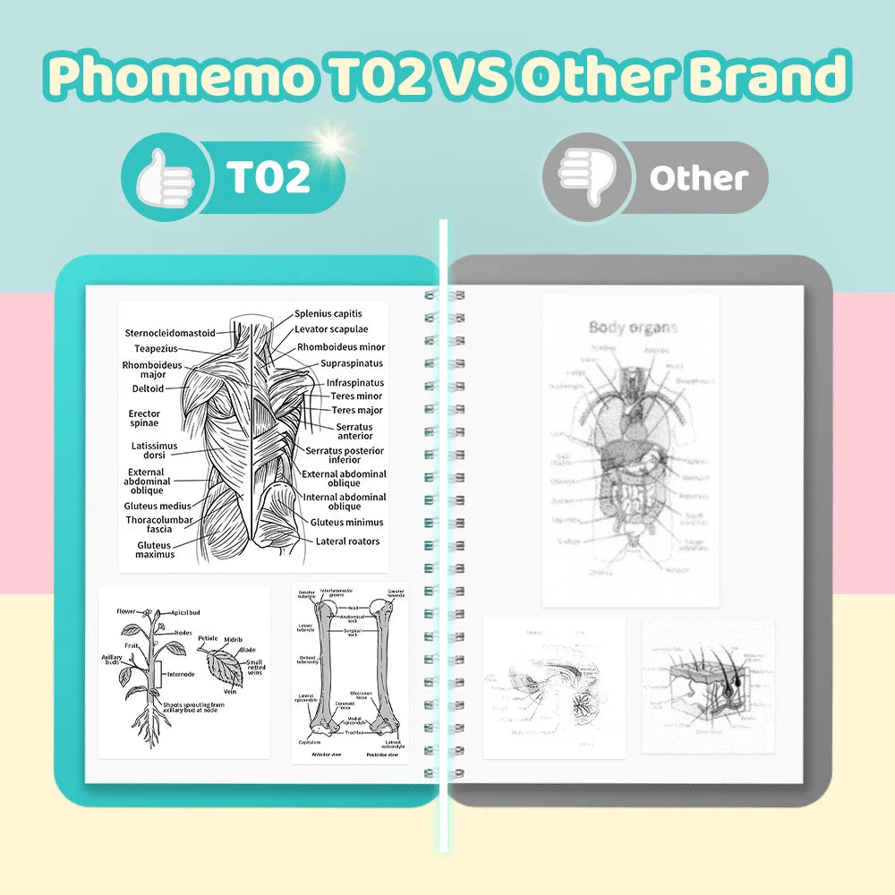 Phomemo T02 mini wireless thermal printer mini pocket printer, sticker printer for DIY, journal, student birthday gift