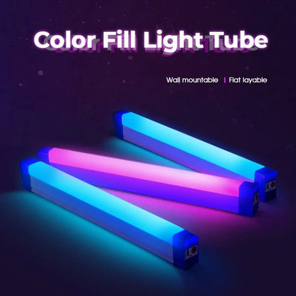 Luz de Tubo Colorida RGB 17cm/32cm, Luz Noturna USB, Bastão de Luz Roxo e Azul, Lâmpada de Ambiente, Luz de Preenchimento Portátil para Fotos
