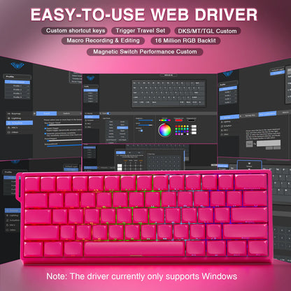 Teclado Mecânico Gamer AULA WIN60 HE Pro MAX com Fio, Switches Magnéticos Hall Effect, RT Ajustável, Hot-Swap, 8000Hz para Esports