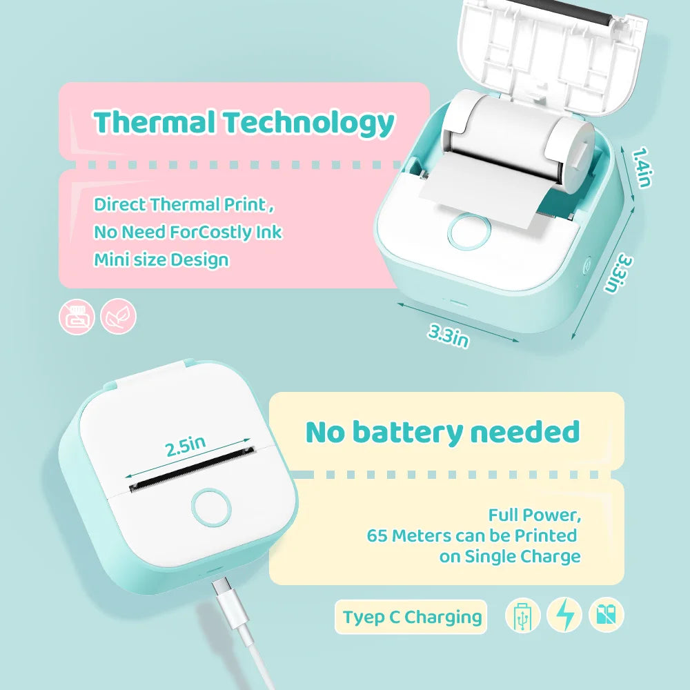 Phomemo T02 mini wireless thermal printer mini pocket printer, sticker printer for DIY, journal, student birthday gift