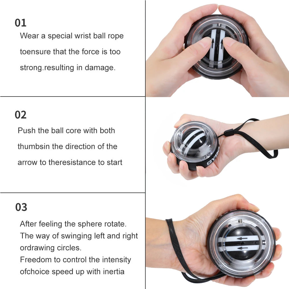Bola Giroscópica de Pulso com Início Automático, Dispositivo de Exercício para Braços, Fortalecedor de Força, Monitor de Fitness