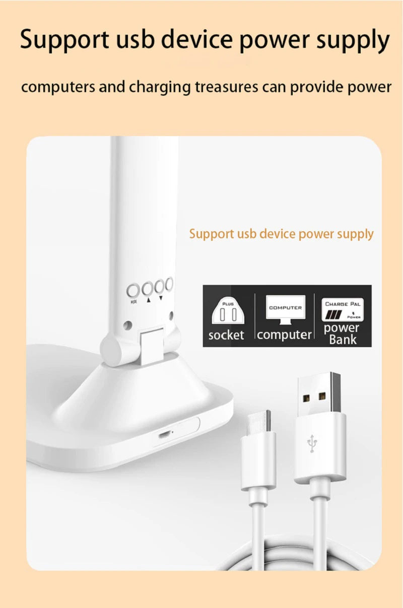 Lâmpada de mesa dobrável usb leitura toque regulável proteção para os olhos com despertador termômetro led lâmpada de mesa carga usb luz noturna