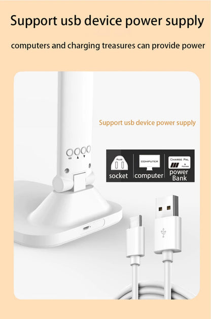 Lâmpada de mesa dobrável usb leitura toque regulável proteção para os olhos com despertador termômetro led lâmpada de mesa carga usb luz noturna