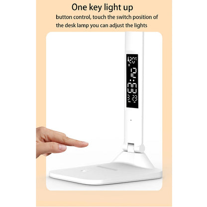 Lâmpada de mesa dobrável usb leitura toque regulável proteção para os olhos com despertador termômetro led lâmpada de mesa carga usb luz noturna