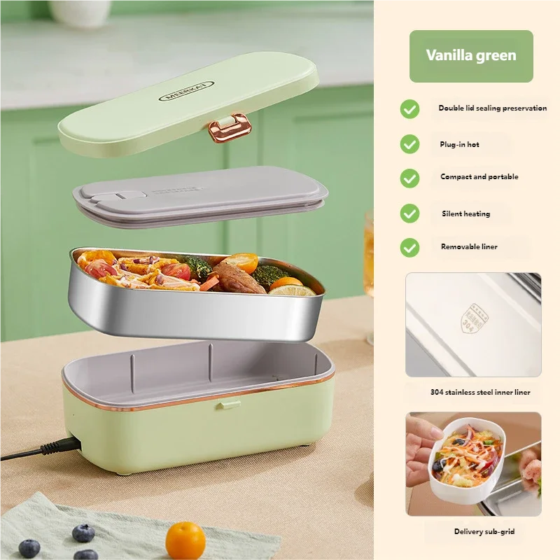 Homefish lancheira elétrica de aço inoxidável, aquecedor de alimentos, bento, aquecimento sem água, recipiente de almoço de escritório com aquecedor embutido