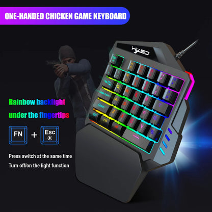 Teclado ergonômico para jogos com uma mão, design compacto de 35 teclas, iluminação RGB, alimentado por USB, teclas de filme fino para jogos aprimorados