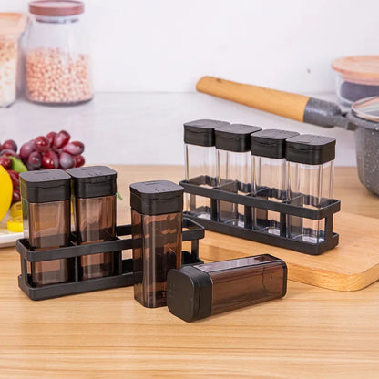Conjunto organizador de especiarias 4 em 1 - Garrafas de cozinha empilháveis, tampas herméticas para assar sal e pimenta, frascos de economia de espaço de bancada