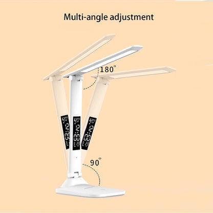 Lâmpada de mesa dobrável usb leitura toque regulável proteção para os olhos com despertador termômetro led lâmpada de mesa carga usb luz noturna