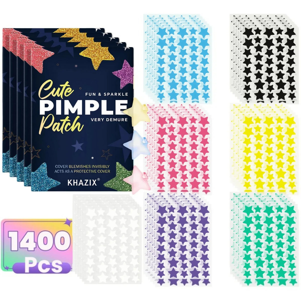 1400 peças remendos de acne estrela multicoloridos, remendos de espinhas, remendos de acne facial, remendos de acne corretivos, ultrafinos