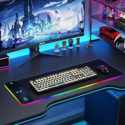 Mouse pad para jogos RGB, tapete de mouse grande de 31,5 x 11,8 polegadas com 14 modos de luz, base de borracha antiderrapante, teclado grande para PC