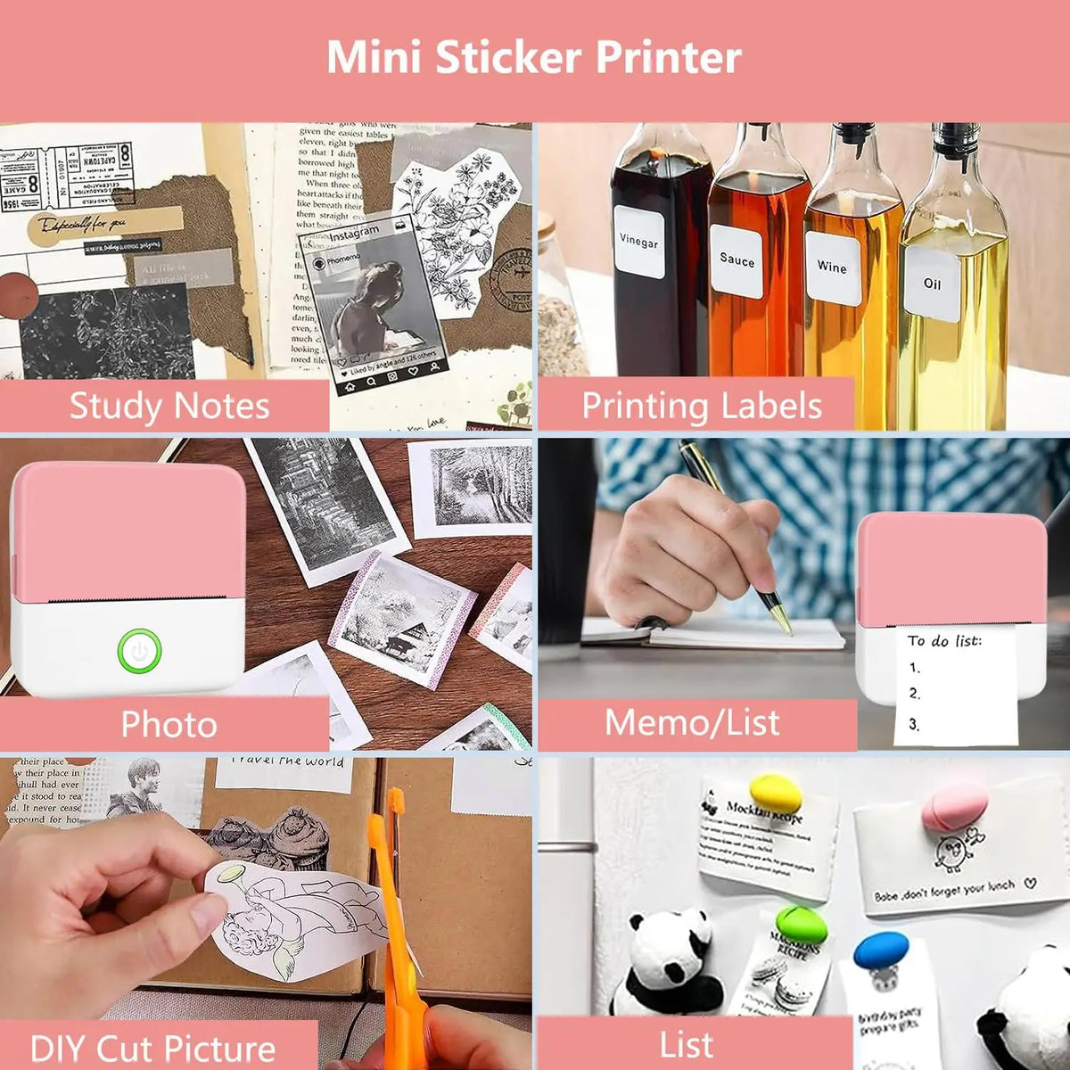 Mini impressora de adesivos, impressora térmica sem tinta de bolso inteligente bluetooth, impressora de recibos portátil para notas de diário de fotos