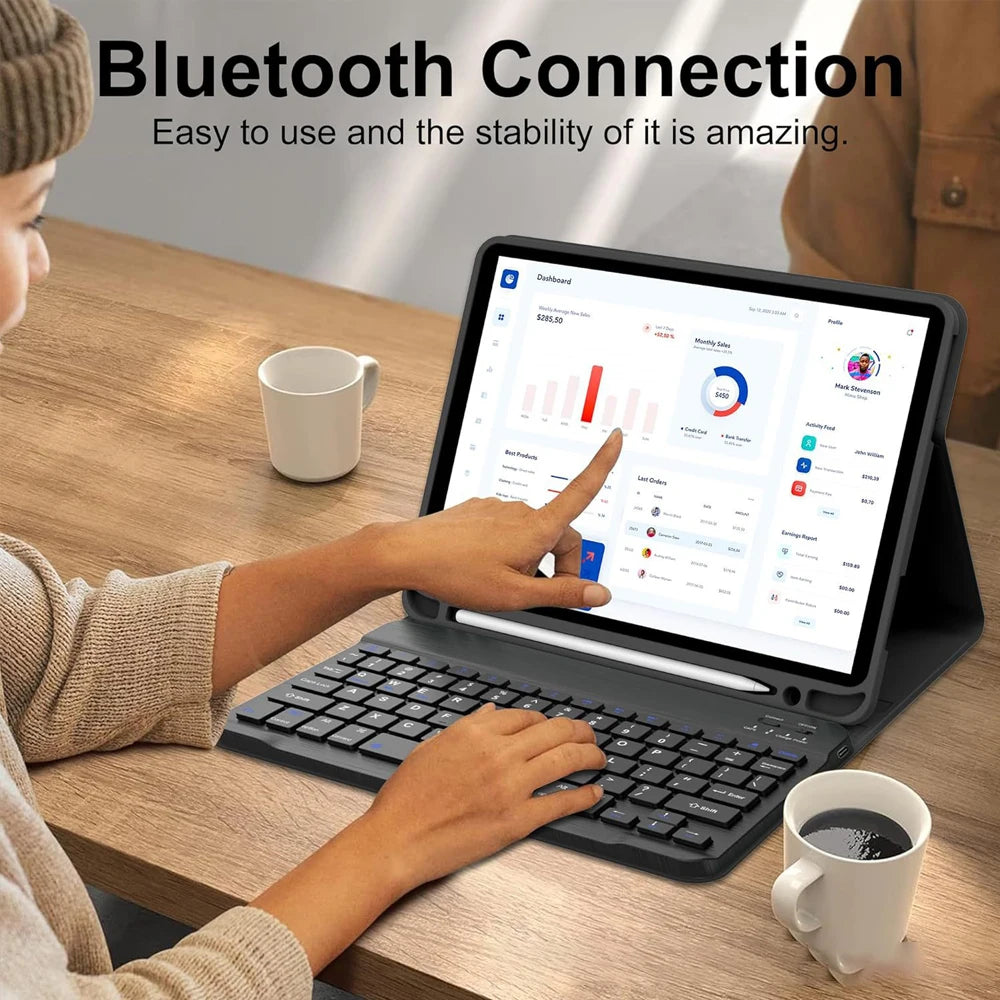 Capa de teclado para iPad (A16) 11a/10a geração, teclado sem fio removível, capa de teclado folio com suporte para lápis
