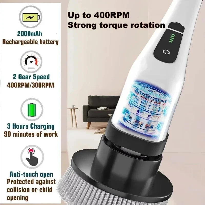 Escova de limpeza elétrica multifuncional, esfregão elétrico sem fio, esfregão para banheiro, ferramenta de limpeza portátil para cozinha/banheiro/