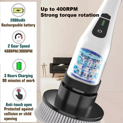 Escova de limpeza elétrica multifuncional, esfregão elétrico sem fio, esfregão para banheiro, ferramenta de limpeza portátil para cozinha/banheiro/