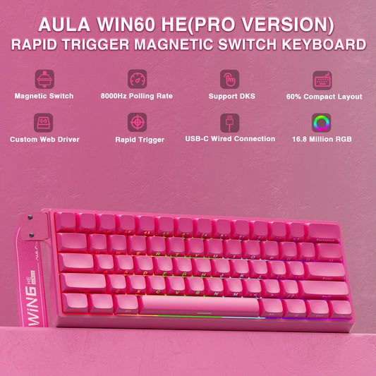 AULA WIN60 HE Pro MAX Wired Gaming Mechanical Keyboard, Hall Effect Magnetic Switches, Adjustable RT, Hot-Swap, 8000Hz for Esports