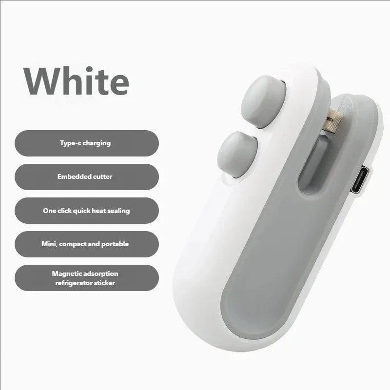 Selador Térmico Portátil Mini USB Recarregável – Selador de Sacos para Armazenamento de Alimentos Plásticos e Sacos com Fecho para Lanches