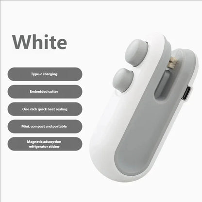 Selador Térmico Portátil Mini USB Recarregável – Selador de Sacos para Armazenamento de Alimentos Plásticos e Sacos com Fecho para Lanches