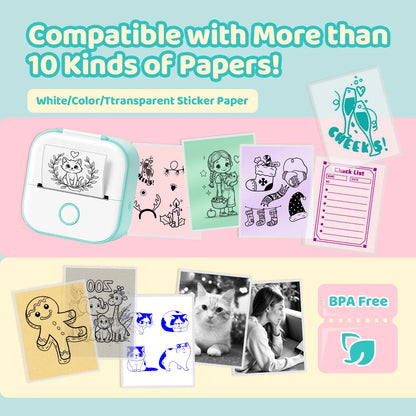 Phomemo T02 mini wireless thermal printer mini pocket printer, sticker printer for DIY, journal, student birthday gift