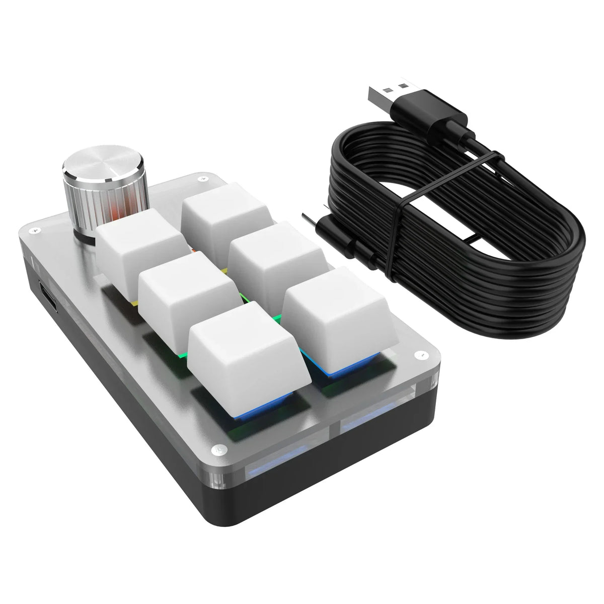 Teclado Mecânico Gamer com 6 Teclas e 1 Botão Rotativo, RGB Personalizável, Programável, com Funções Macro, Hot Swap e Suporte para PS, para Copiar e Colar