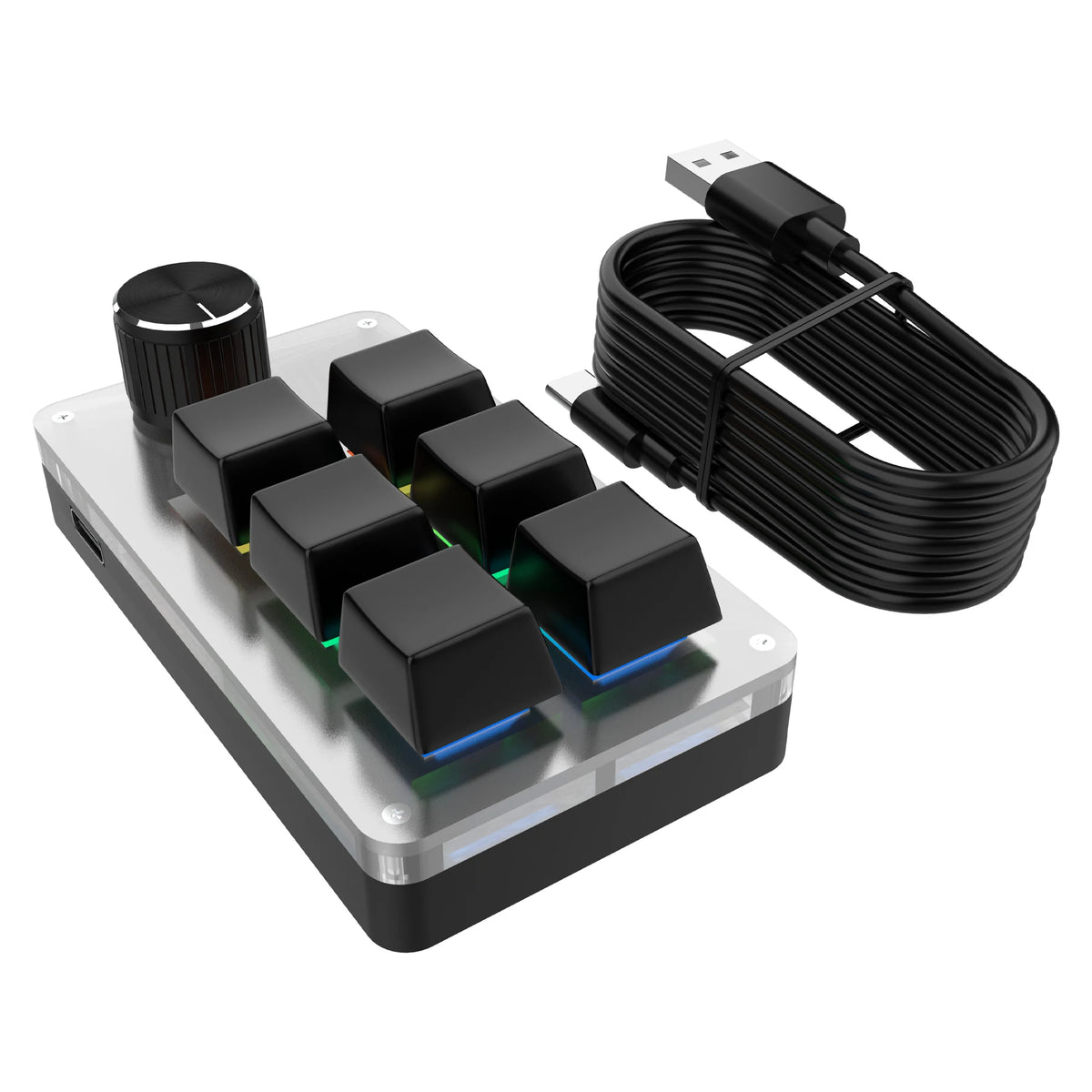 Wired RGB customized keyboard, 6 keys, 1 knob, programmable, macro, gaming keyboard, copy paste, mechanical PS keyboard, hot-swappable, macro keyboard