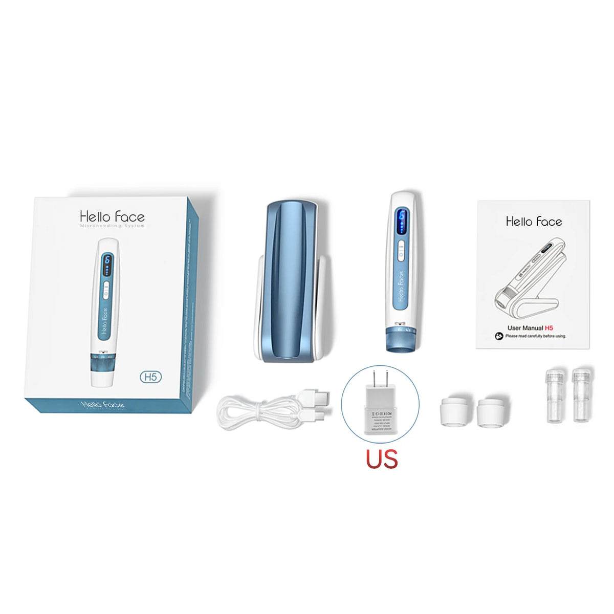 Caneta Derma Pen Original Profissional Hello Face H5 2 em 1 EMS com microagulhamento automático e comprimento de agulha de 0,25 mm