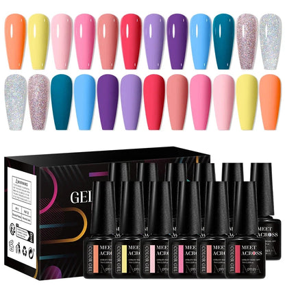 Conjunto de 12 Esmaltes em Gel HEMA TPO FREE, Cores Coloridas de Verão, Longa Duração, Semi-Permanente, Removível, Verniz em Gel UV, Suprimentos para Unhas DIY
