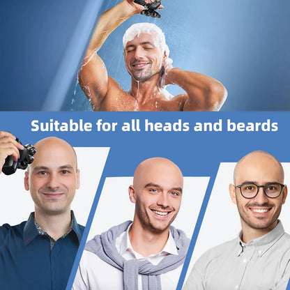 Aparador de Cabelo Elétrico 6 em 1 para Homens Calvos, 7 Lâminas Flutuantes, Recarregável via USB, Display LED, à Prova d'Água
