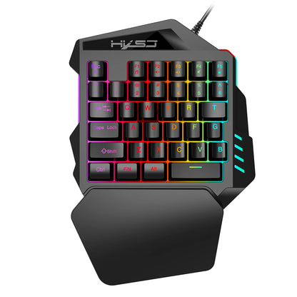 Teclado ergonômico para jogos com uma mão, design compacto de 35 teclas, iluminação RGB, alimentado por USB, teclas de filme fino para jogos aprimorados