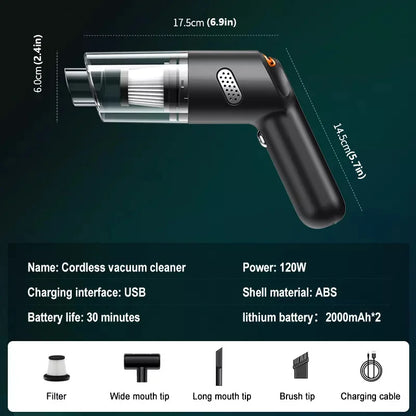 Mini aspirador de pó sem fio, Handheld Robot Dust Blower para carro, casa, cabelo de estimação, 15000PA High Power, 120W