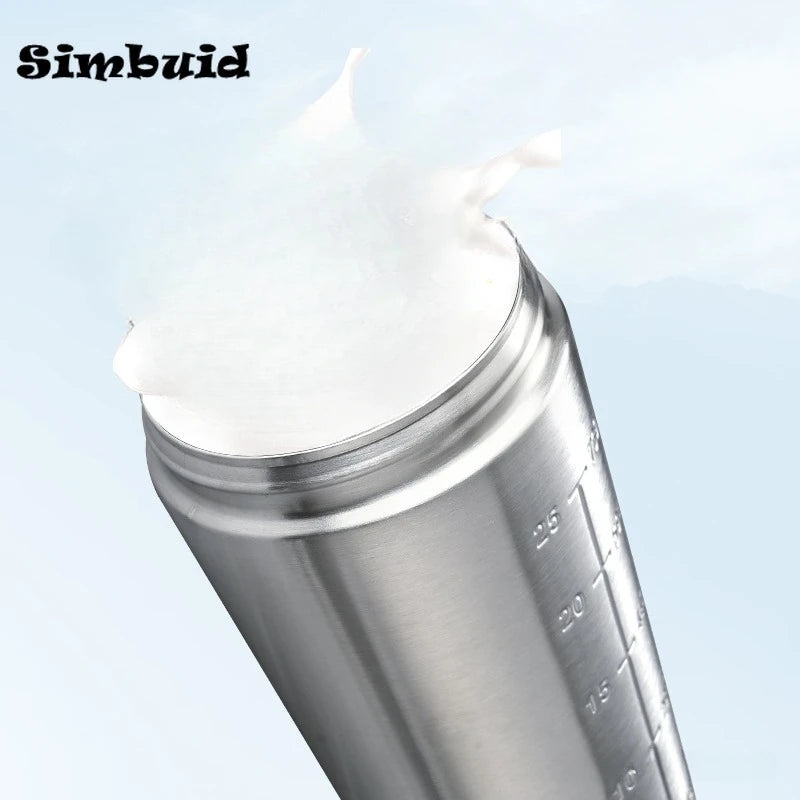 Garrafa agitadora de proteína em pó de aço inoxidável com bola de aço e escala à prova de vazamento ginásio fitness esporte trigo shakes copo