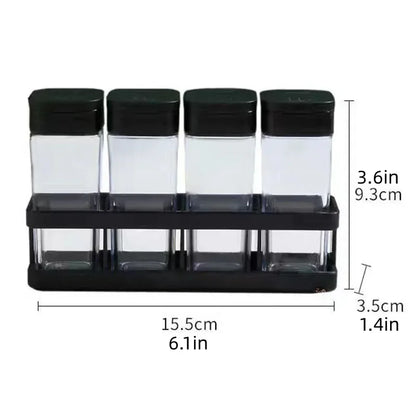 Conjunto organizador de especiarias 4 em 1 - Garrafas de cozinha empilháveis, tampas herméticas para assar sal e pimenta, frascos de economia de espaço de bancada