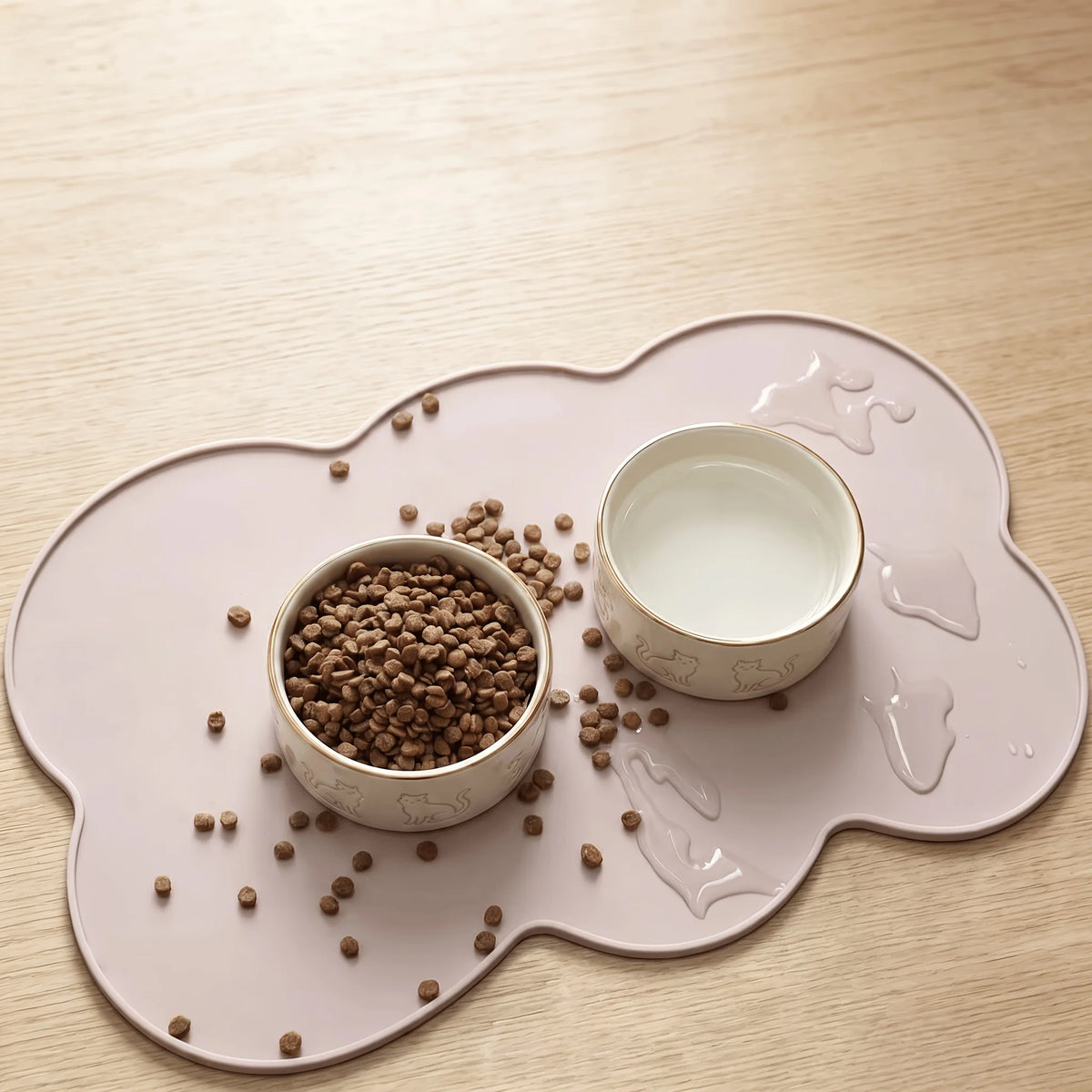 Tapete de Alimentação para Cães e Gatos, Tapete de Silicone Fino e Impermeável para Comida de Gato com Borda Elevada, Tapete para Tigela de Gato