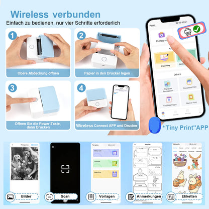 Mini sticker printer, smart Bluetooth pocket inkless thermal printer, portable receipt printer for photo journal notes