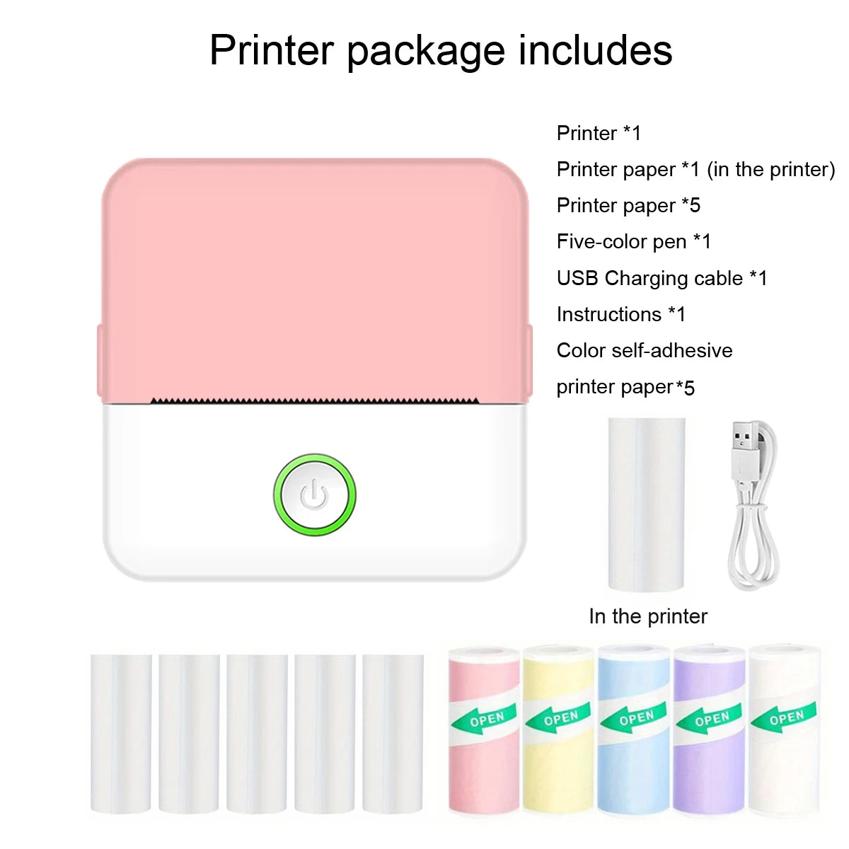 Mini sticker printer, smart Bluetooth pocket inkless thermal printer, portable receipt printer for photo journal notes
