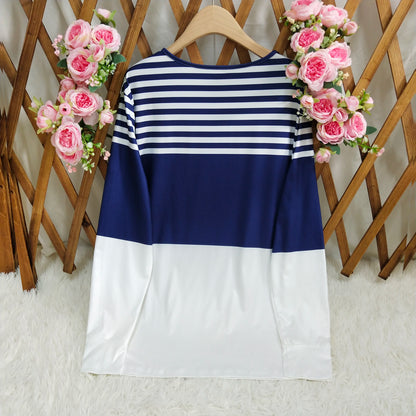 Pulôver feminino com zíper quarto e listras, adequado para street wear, uso diário, estilo casual estampado, gola redonda, manga comprida, s