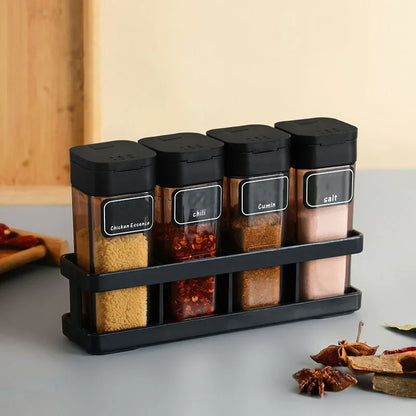 Conjunto organizador de especiarias 4 em 1 - Garrafas de cozinha empilháveis, tampas herméticas para assar sal e pimenta, frascos de economia de espaço de bancada