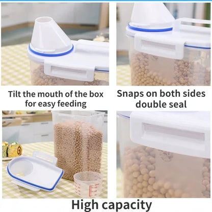 Balde de plástico para armazenamento de comida para cães e gatos, 1.5kg/2kg, com copo medidor, recipiente à prova de umidade, jarra selada, acessórios para animais de estimação