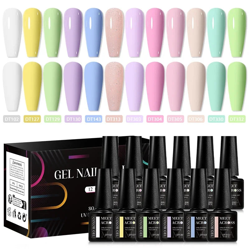 Conjunto de 12 Esmaltes em Gel HEMA TPO FREE, Cores Coloridas de Verão, Longa Duração, Semi-Permanente, Removível, Verniz em Gel UV, Suprimentos para Unhas DIY