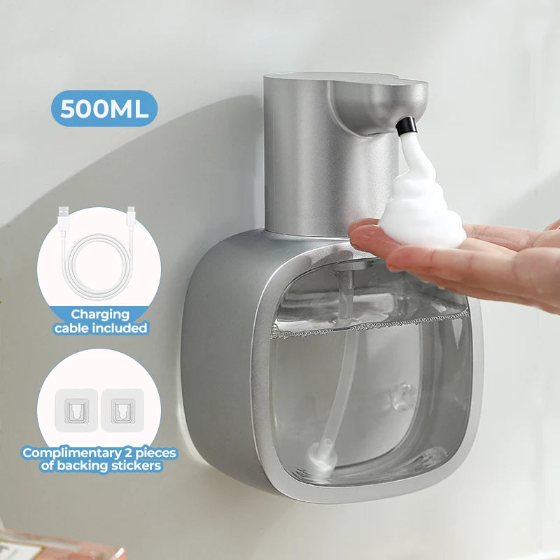 Novo dispensador de sabão automático montado na parede espuma inteligente máquina lavar as mãos 500ml líquido recarregável sensor indução do banheiro